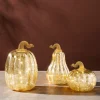 Gold LED Pumpkins with Mercury Glass Finish, Set of 3
