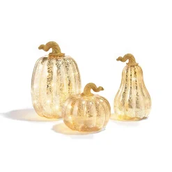 Gold LED Pumpkins with Mercury Glass Finish, Set of 3