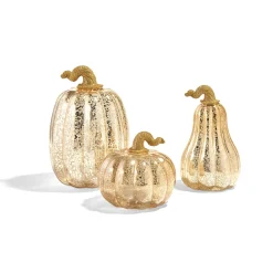 Gold LED Pumpkins with Mercury Glass Finish, Set of 3