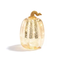 Gold LED Pumpkins with Mercury Glass Finish, Set of 3