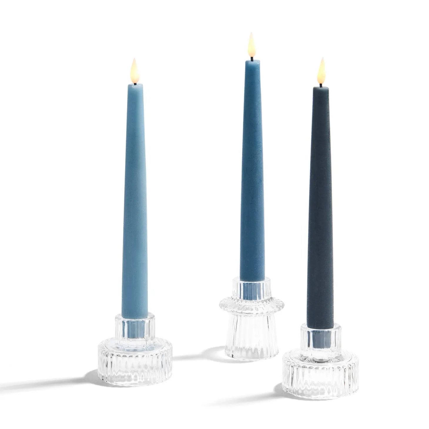 Infinity Wick Gradient Blues, Distressed 9" Taper Candles, Set of 3