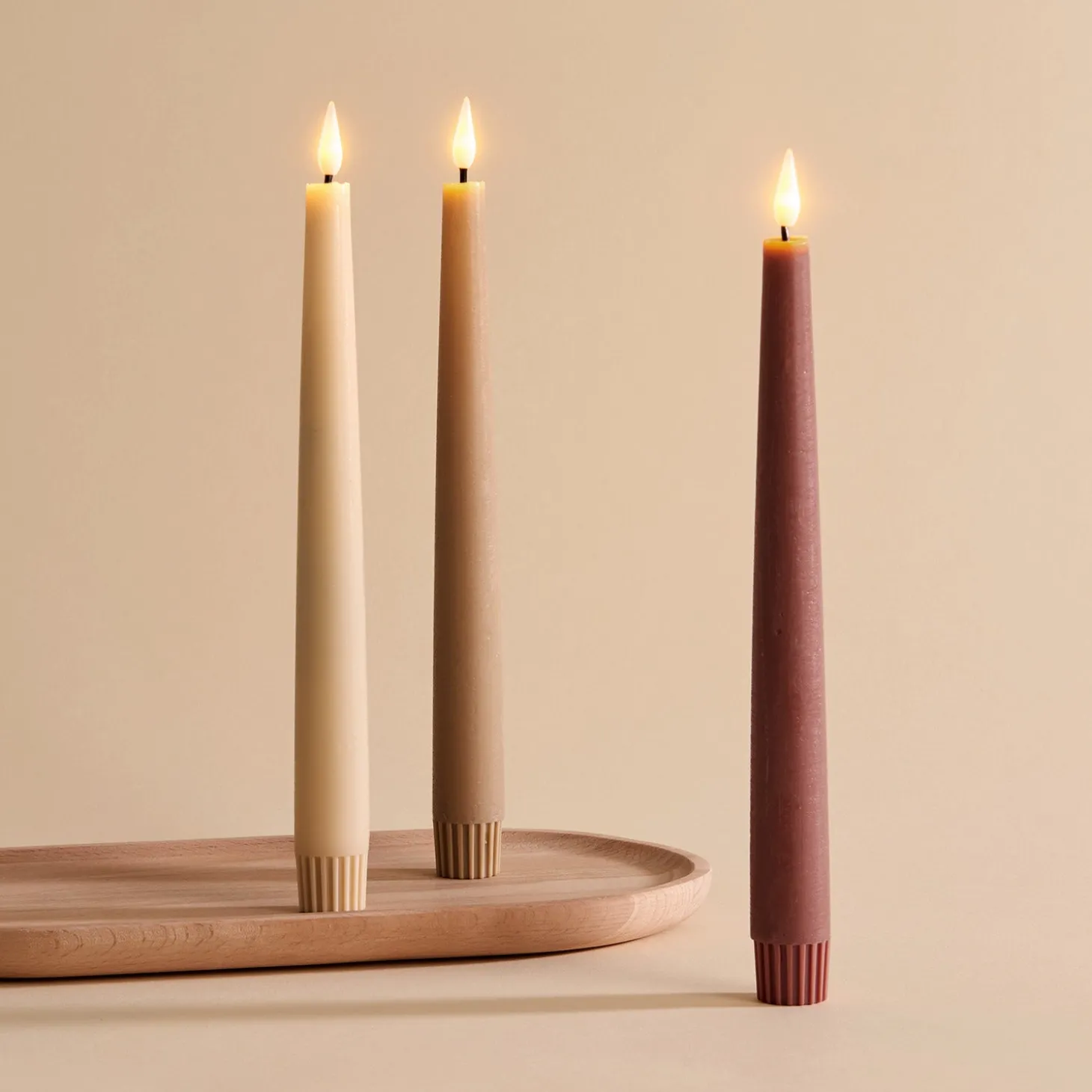 Infinity Wick Gradient Earth Tones, Distressed 9" Taper Candles, Set of 3