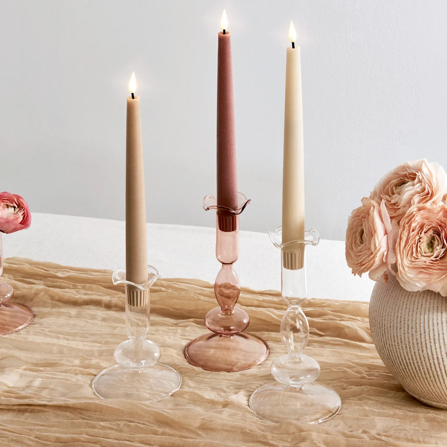 Infinity Wick Gradient Earth Tones, Distressed 9" Taper Candles, Set of 3