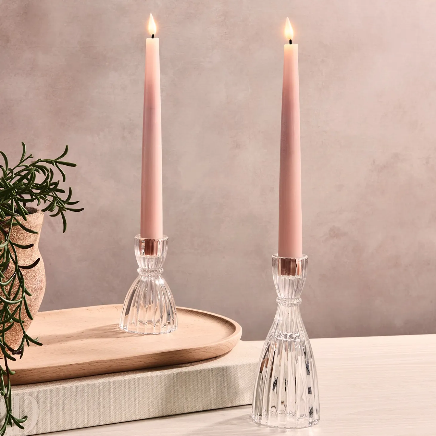 Infinity Wick Pastel Pink 9" Taper Candles, Set of 4