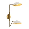 Jade Double Swing Arm Sconce, White and Antique Brass