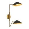 Jade Double Swing Arm Sconce, Matte Black and Antique Brass