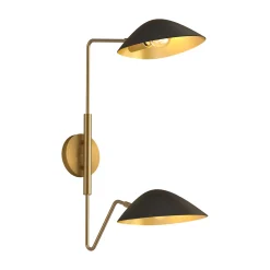 Jade Double Swing Arm Sconce, Matte Black and Antique Brass