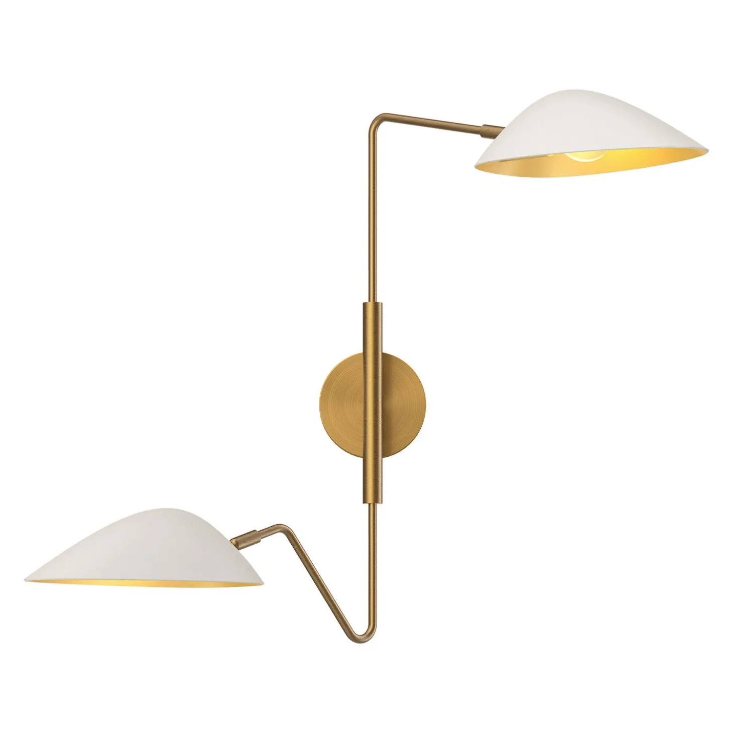 Jade Double Swing Arm Sconce, White and Antique Brass