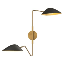 Jade Double Swing Arm Sconce, Matte Black and Antique Brass