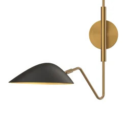 Jade Double Swing Arm Sconce, Matte Black and Antique Brass