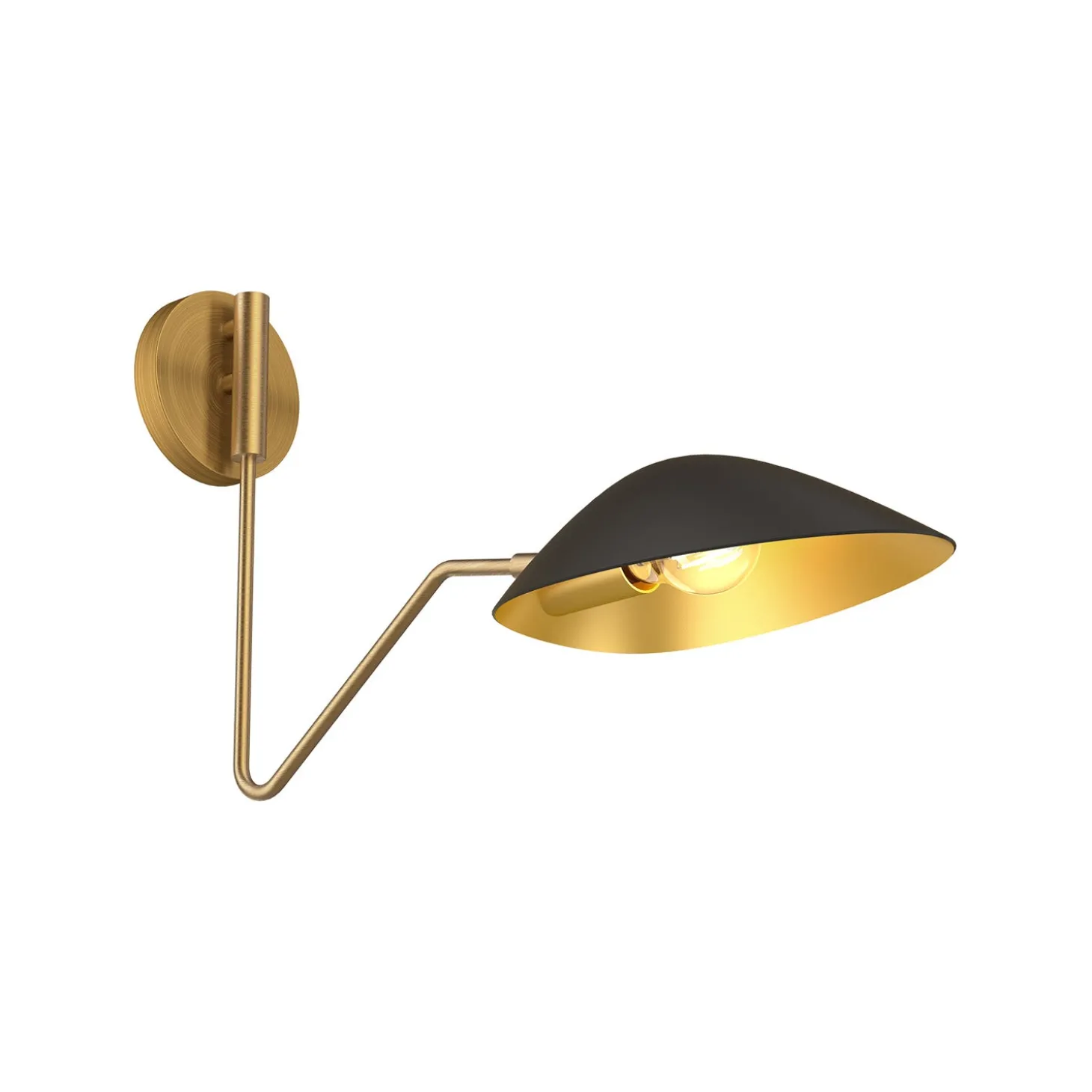 Jade Swing Arm Sconce, Matte Black and Antique Brass