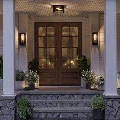 Jaxon Outdoor Wall Light, Matte Black with Brass Accents