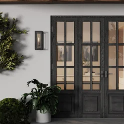 Jaxon Outdoor Wall Light, Matte Black with Brass Accents