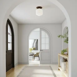 Jules Glass Flush Mount, Matte Black with Opal Glass