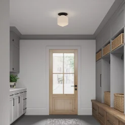 Jules Glass Flush Mount, Matte Black with Opal Glass