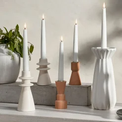 June Porcelain Taper Candle Holders, Set of 2, Matte Ivory