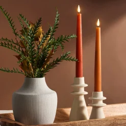 June Porcelain Taper Candle Holders, Set of 2, Matte Ivory