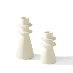 June Porcelain Taper Candle Holders, Set of 2, Matte Ivory
