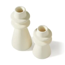 June Porcelain Taper Candle Holders, Set of 2, Matte Ivory