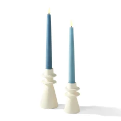 June Porcelain Taper Candle Holders, Set of 2, Matte Ivory