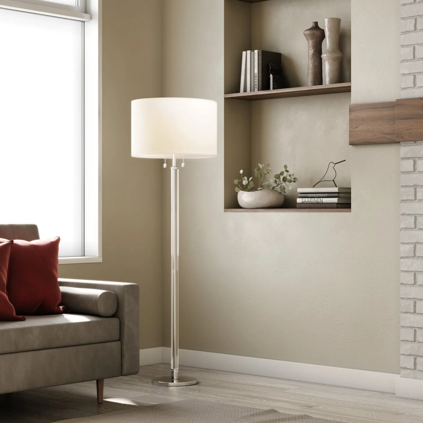 Laurel Glass Cylinder Floor Lamp, Polished Nickel