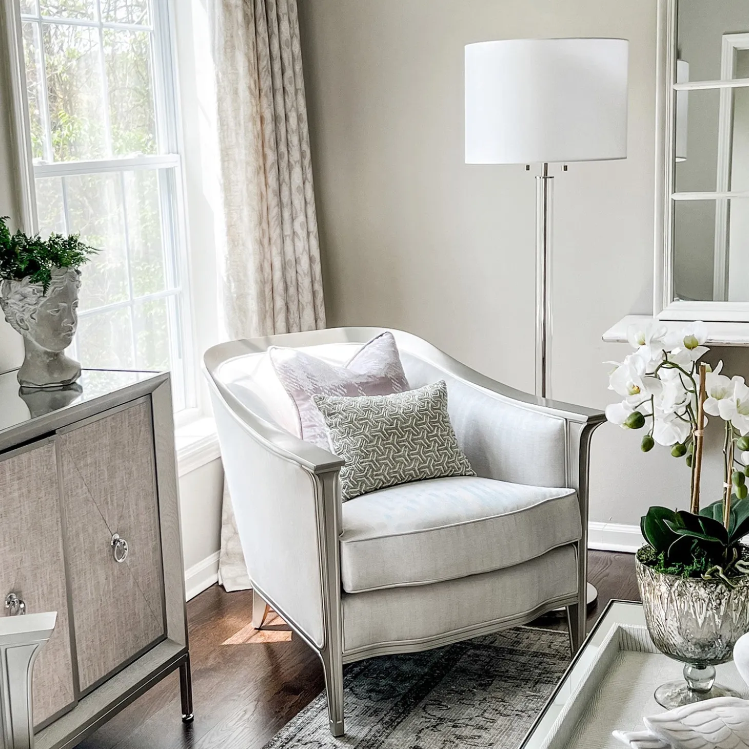 Laurel Glass Cylinder Floor Lamp, Polished Nickel