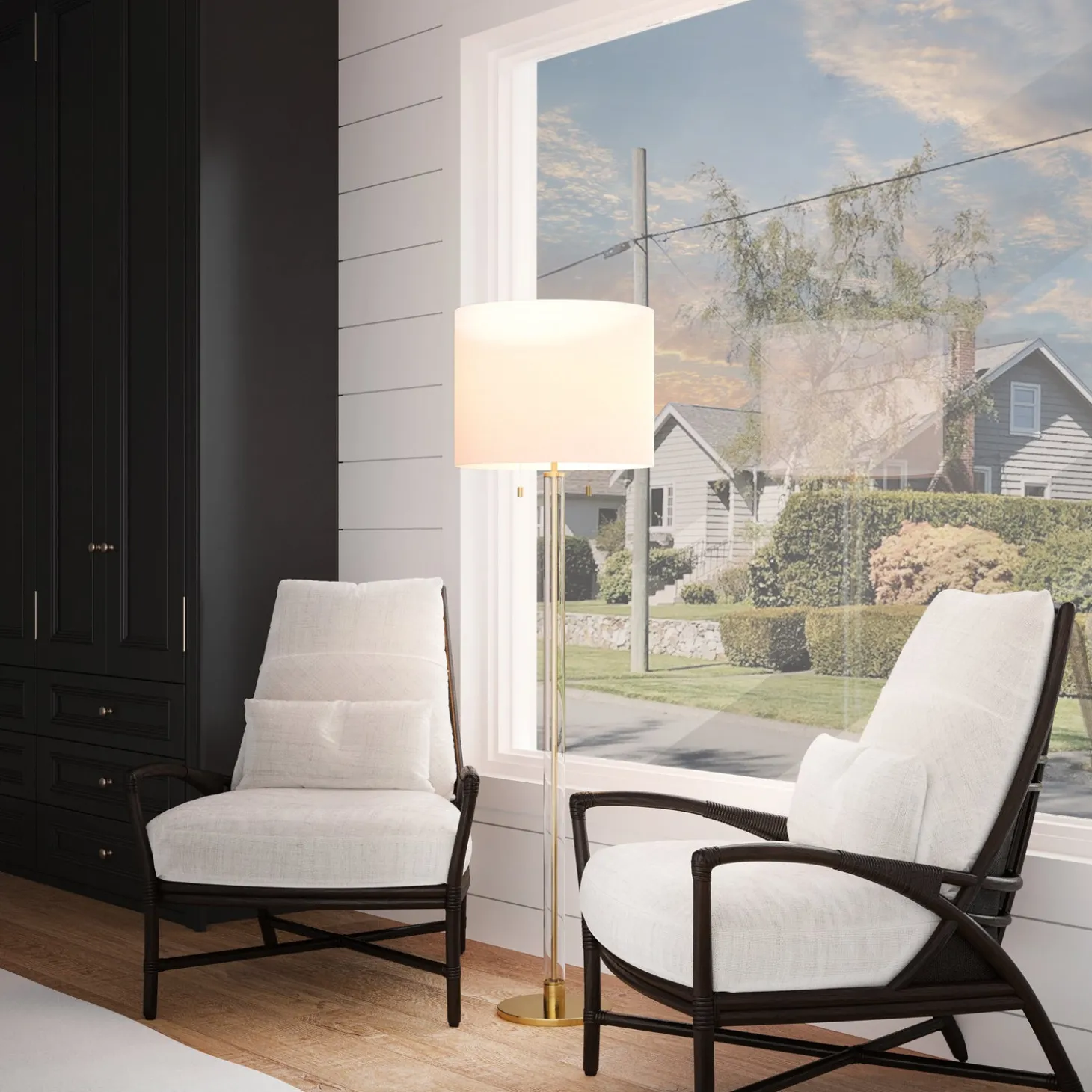 Laurel Glass Cylinder Floor Lamp, Satin Brass