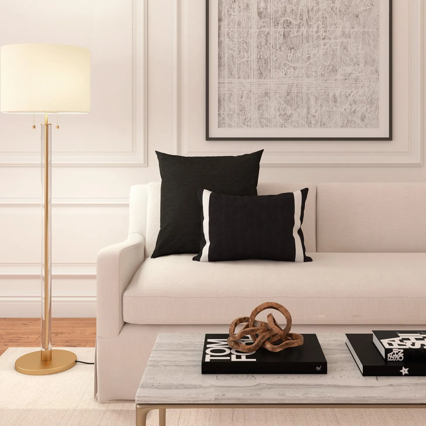 Laurel Glass Cylinder Floor Lamp, Satin Brass