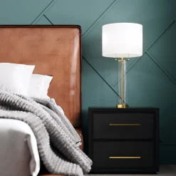 Laurel Glass Cylinder Table Lamp, Satin Brass