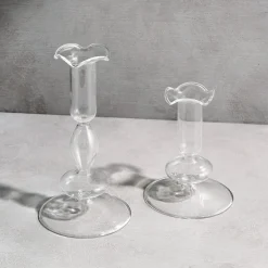Lily Glass Candle Holders, Clear, Set of 2