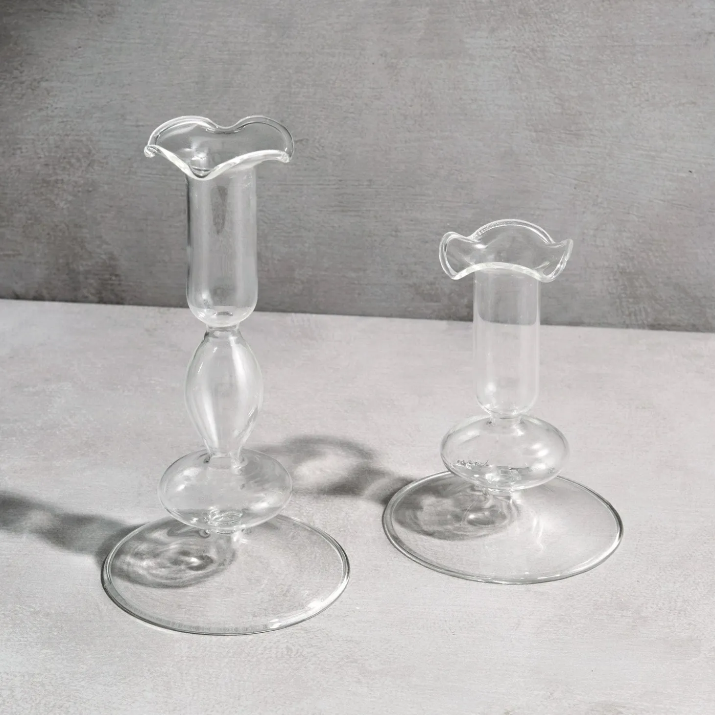 Lily Glass Candle Holders, Clear, Set of 2