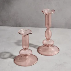 Lily Glass Candle Holders, Blush, Set of 2