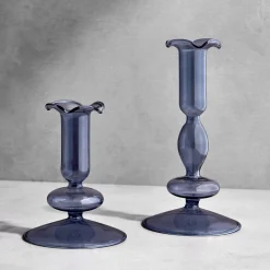 Lily Glass Candle Holders, Dusty Blue, Set of 2