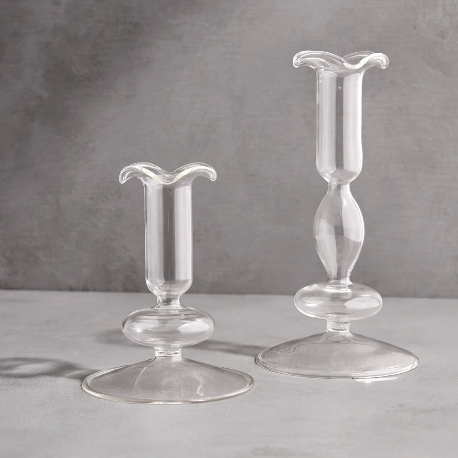 Lily Glass Candle Holders, Clear, Set of 2