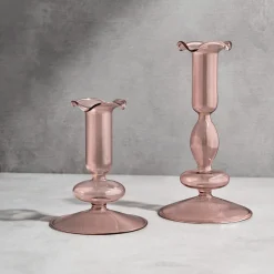 Lily Glass Candle Holders, Blush, Set of 2