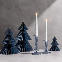 Lily Glass Candle Holders, Dusty Blue, Set of 2