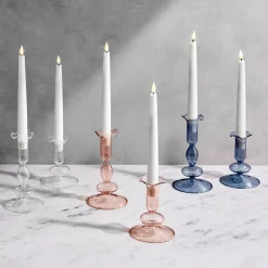 Lily Glass Candle Holders, Blush, Set of 2