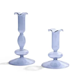 Lily Glass Candle Holders, Dusty Blue, Set of 2