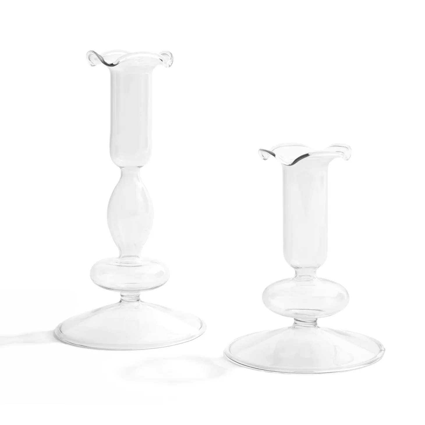 Lily Glass Candle Holders, Clear, Set of 2