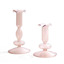 Lily Glass Candle Holders, Blush, Set of 2