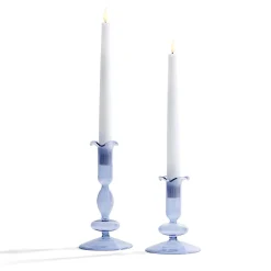 Lily Glass Candle Holders, Dusty Blue, Set of 2