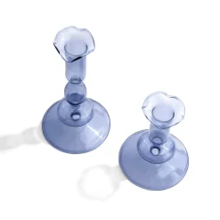 Lily Glass Candle Holders, Dusty Blue, Set of 2