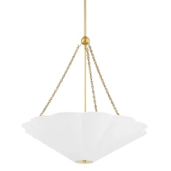 Liza Linen Pendant Light, White and Aged Brass