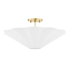 Liza Linen Semi-Flush Mount, White and Aged Brass