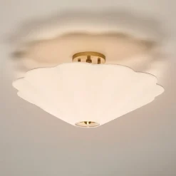 Liza Linen Semi-Flush Mount, White and Aged Brass