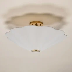 Liza Linen Semi-Flush Mount, White and Aged Brass