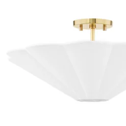Liza Linen Semi-Flush Mount, White and Aged Brass