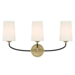 Logan 3 Light Vanity, Black and Brushed Brass