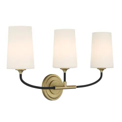 Logan 3 Light Vanity, Black and Brushed Brass