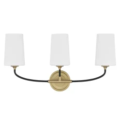 Logan 3 Light Vanity, Black and Brushed Brass
